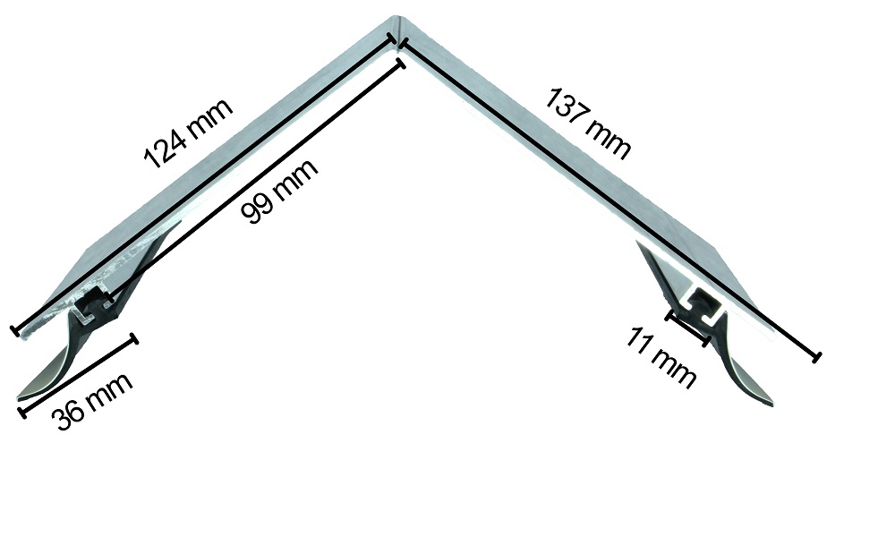 Firstprofil Pressblank, Alu, mit zwei Dichtlippen, Schenkellänge ca. 125 mm