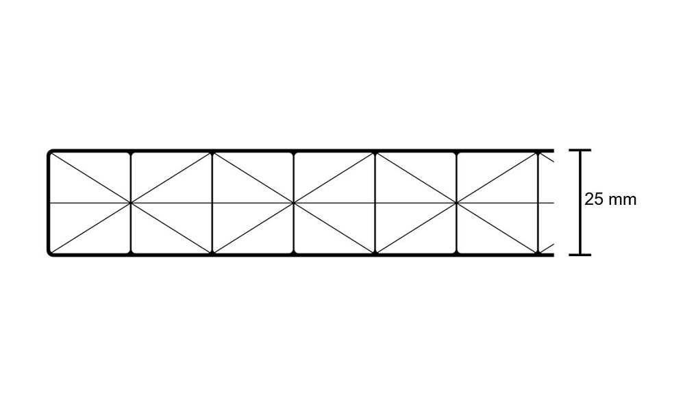 25 mm Stegplatte aus Polycarbonat, Opal-Weiß, Struktur 3-fach + X