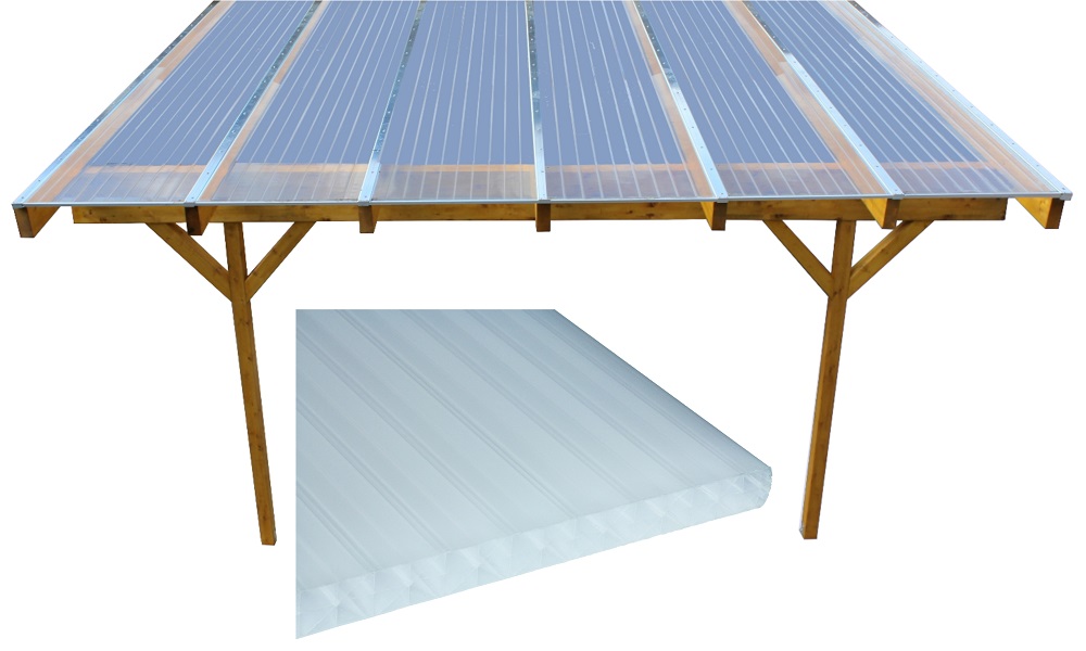 6,00 m Länge x 10,16 m Breite, Komplett-Dach m. Leimb. Opal-Weiß PC Stegpl.+Zub. A/G