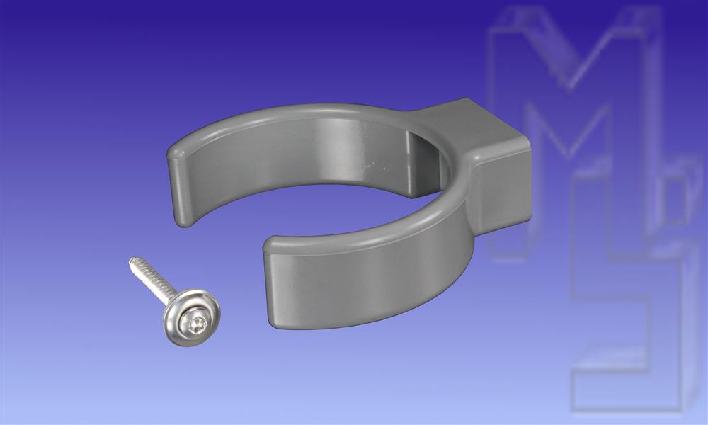 Clip-Rohrschelle, Grau, PVC, für DN 75 inkl. VA-Spenglerschraube 4,5 x 45