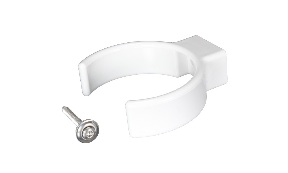 Clip-Rohrschelle, Weiß, PVC, für DN 75 inkl. VA-Spenglerschraube 4,5 x 45