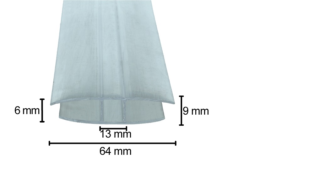 H Profil aus Polycarbonat, Klar 4/4,5 und 6 mm