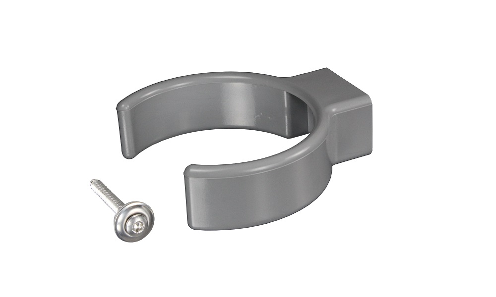 Clip-Rohrschelle, Grau, PVC, für DN 75 inkl. VA-Spenglerschraube 4,5 x 45