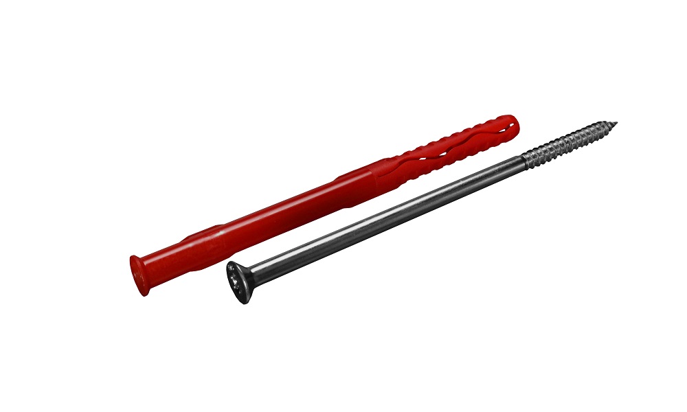 Wandholzbefestigung, 10x160 mm, Rahmendübel + Schraube für Beton, Ziegelsteinen, Kalksandsteinen