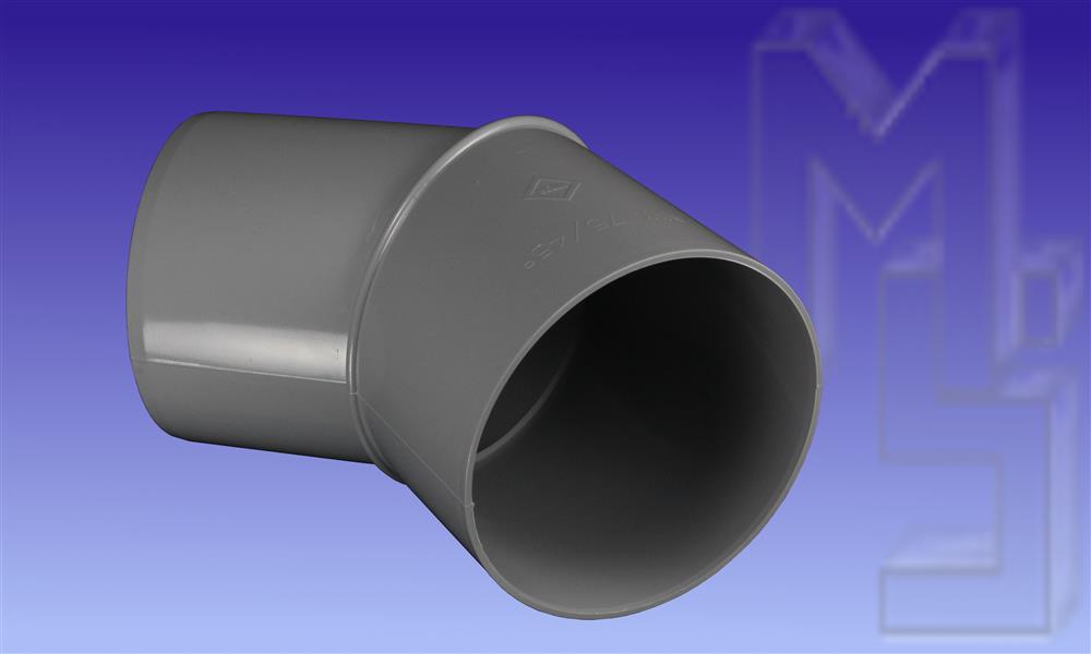 Rohrbogen, Grau, PVC, DN 75, 45°