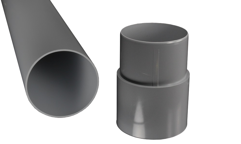 Regenfallrohr, Grau, PVC, DN 75, 1 m Länge inkl. Steckmuffe Grau