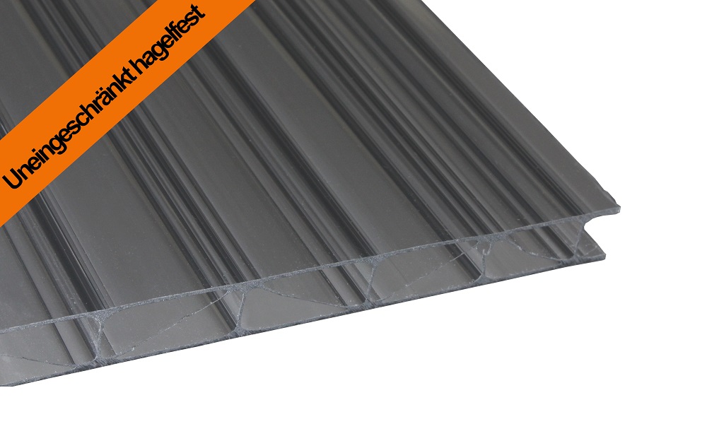 16 mm Stegplatte, Garantiert Hagelfest, Premium Longlife aus PC, Graphit-Grau, Struktur 2-fach + M