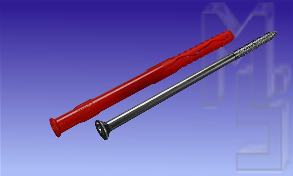 Wandholzbefestigung, 10x160 mm, Rahmendübel + Schraube für Beton, Ziegelsteinen, Kalksandsteinen