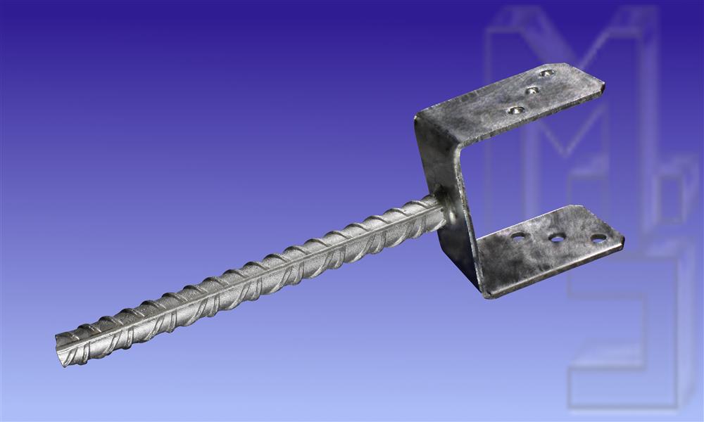 Pfosten-U-Träger mit Steindolle, für 100 mm Pfosten, Feuerverzinkt, zum Einbetonieren