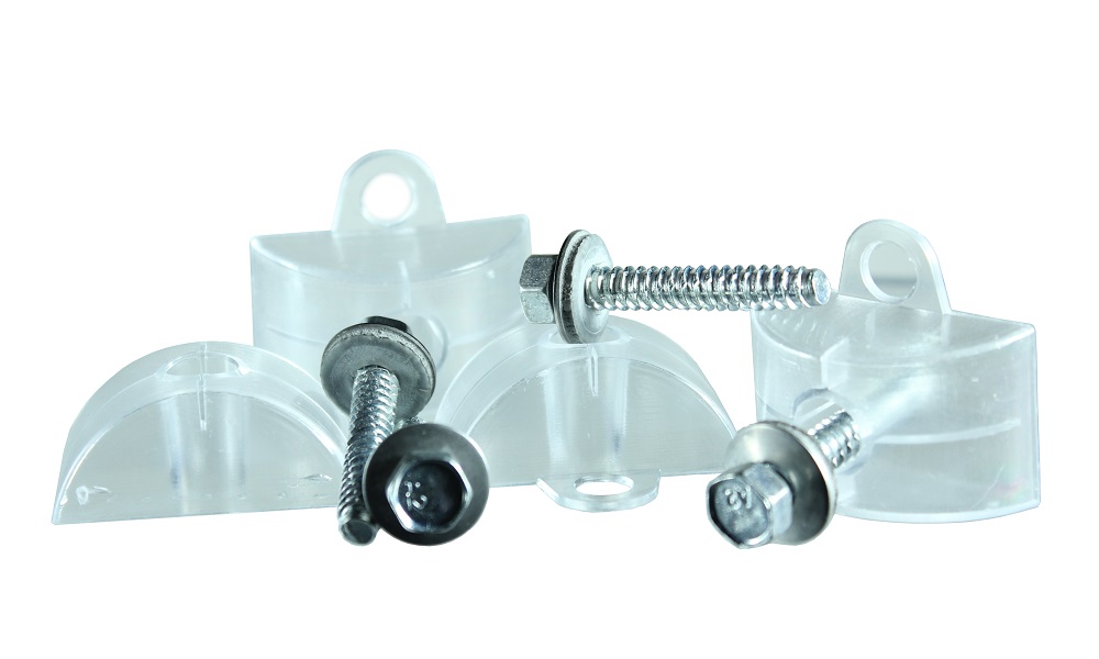 50 Stück Edelstahlschrauben 6,3 x 38 für Metall-UK plus Abstandhalter Kunststoff Sinus 76/18