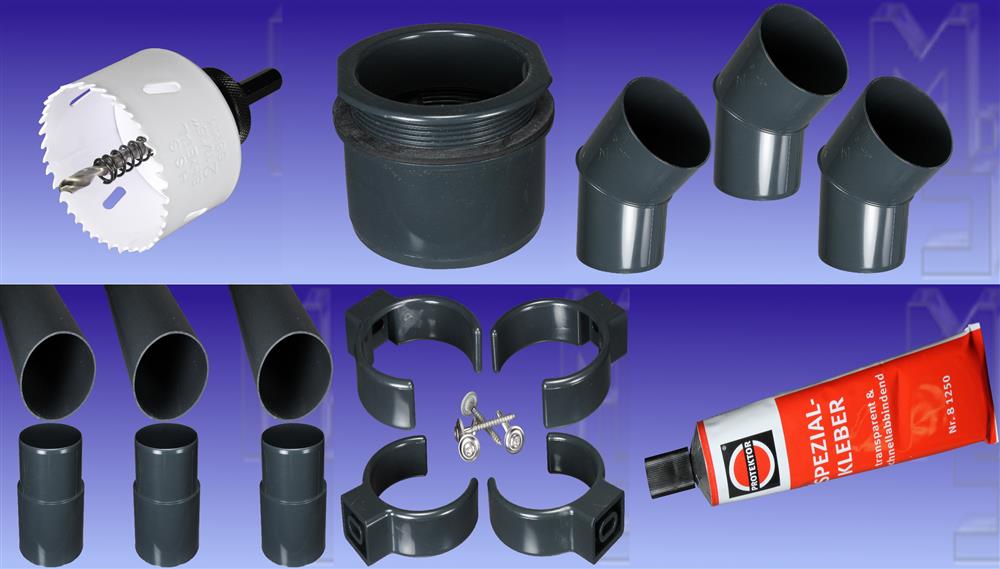 Fallrohr-Komplett-Set, PVC, Anthrazit, DN 75, komplett für einen Ablauf, mit allem Zubehör