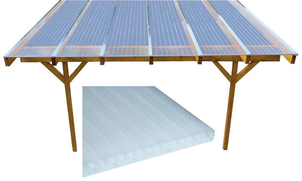 2,00 m Länge x 10,16 m Breite, Komplett-Dach m. Leimb. Opal-Weiß PC Stegpl.+Zub. A/G