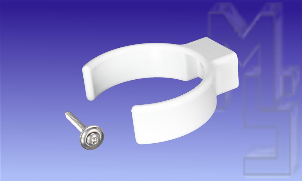 Clip-Rohrschelle, Weiß, PVC, für DN 75 inkl. VA-Spenglerschraube 4,5 x 45