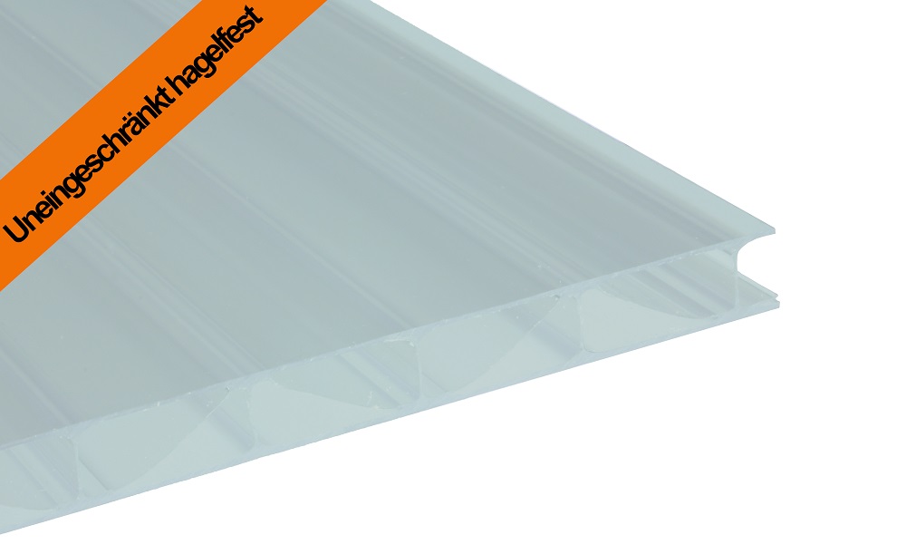 16 mm Stegplatte, Garantiert Hagelfest, Premium Longlife aus PC, Opal-Weiß, Struktur 2-fach + M