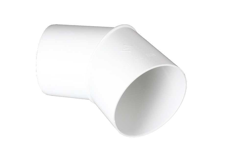 Rohrbogen, Weiß, PVC, DN 75, 45°