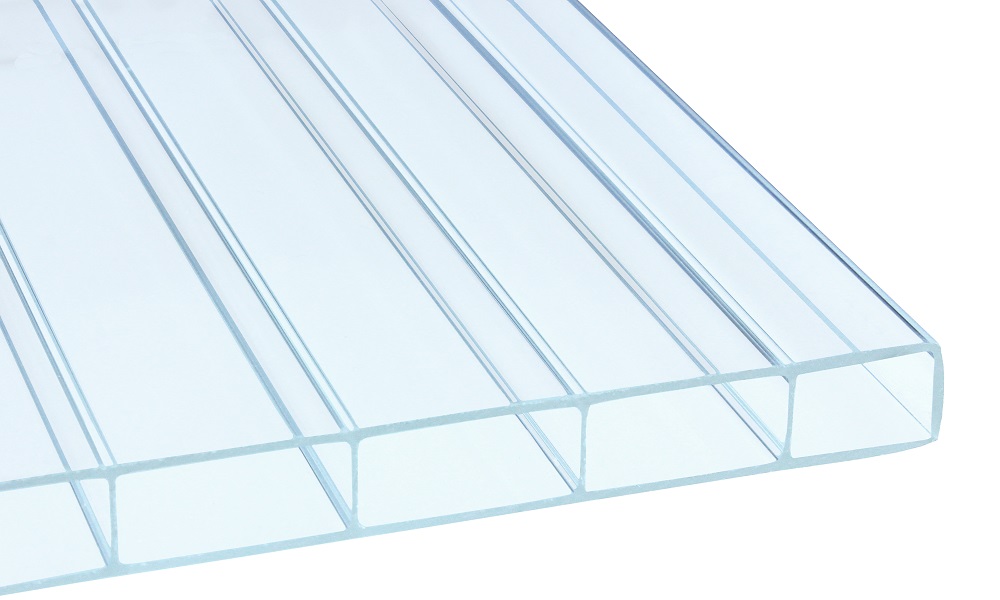 16 mm HIGHLUX® Acrylglas-Stegplatte 32 mm Stegabst., Glasklar, Struktur 2-fach, (Plexiglas-Rohmasse)